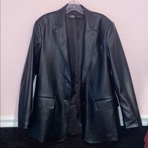 Zara Oversized Black Leather Blazer